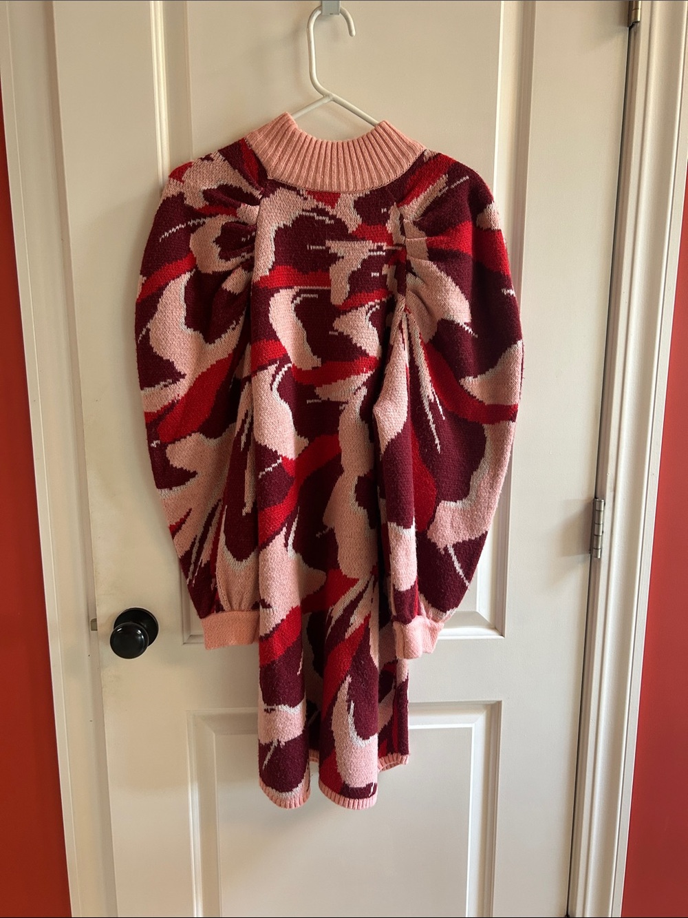 Farm Rio Flower Knit Pink and Red Patterned Mini Sweater Dress Size M - Picture 3 of 7